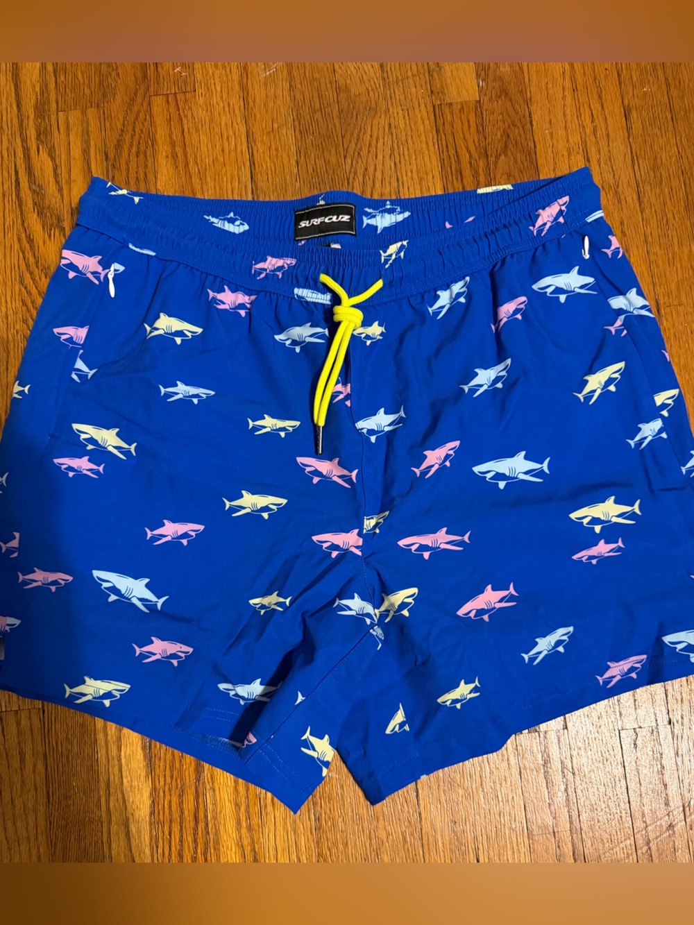 Men’s Blue Shark-Print Swim Trunks